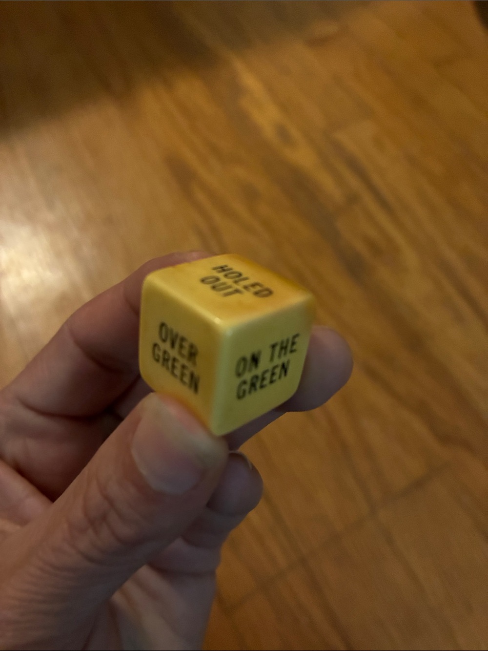 Vintage Yellow Golf Outcome Die with Black Text
